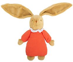 TROUSSELIER - Doudou Musical - Lapin "Nid d'Ange" - Tissus en Coton Bio - Musique Le lac des Cygnes - 25 cm haut - Classique Chic - Idéal Cadeau Naissance - Lavable en Machine - Colori Corail