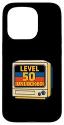 50th Birthday Level 50 Unlocked Funny Retro TV Monitor Movie Case for iPhone 15 Pro
