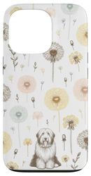 Croquis floral mignon pour les amoureux des chiens avec motif de pissenlit Coque pour iPhone 13 Pro