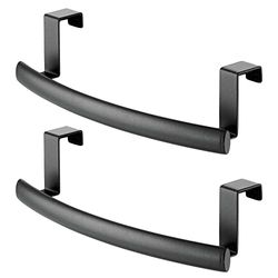 mDesign Modern Metal Kitchen Storage Over Cabinet Curved Towel Bar Rack - Hang on Inside or Outside of Doors, Organize and Hang Hand, Dish, and Tea Towels - Also for Bars - 9.7" Wide, 2 Pack - Black