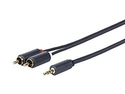 VIVOLINK - 3,5 mm - 2 x RCA-audio mannelijk naar mannelijk kabel met 100% aluminiumfolie afscherming - 99,9% koperen geleider - Perfect voor auto, huis, luidsprekers, telefoon, iPad, iPhone - 15 m