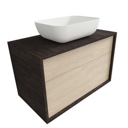 Atrios Modelo Hermes Conjunto Baño con 2 Cajones, Suspendido en Pared, con Lavabo Porcelánico Sobrepuesto y Mueble MONTADO, Madera, Laminado Pino Blanco, 80 cm