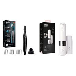 Braun Precision Beard Trimmer PT5010 & Face Mini Hair Remover for Women, Facial Hair Grooming Kit, White, Battery Powered, Easy to Clean, Gentle Facial Hair Removal