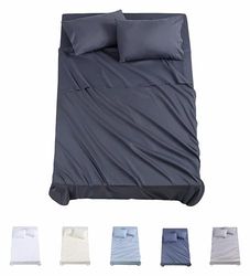 Todocama 4-delige beddengoedset, 3001, hoeslaken, 2 kussenslopen, 50 x 80 cm, voor bedden met 150 x 190/200 cm, donkergrijs