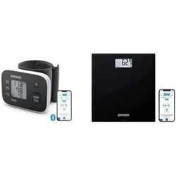 OMRON RS3 Intelli IT tensiomètre au poignet, validè cliniquement + OMRON HN300T2 Intelli IT balance numérique compatible Bluetooth avec appli OMRON connect