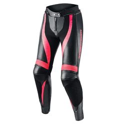 REBELHORN Rebel Motorbroek voor dames, leer, beschermers voor knieën en heupen, verwisselbare kniebeschermers, geperforeerde inzetstukken, maten tot 46, roze/zwart, 36 NL