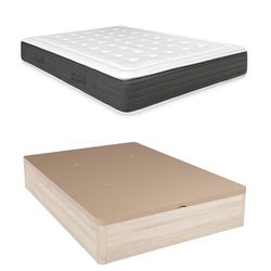 Somnia Descanso - Pack Colchón Viscoelástico Creta + Canapé Madera Abatible Gran Capacidad | Color Cambria 150 x 200