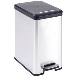 CURVER Slim Bin - Poubelle rectangulaire à pédale, 25L - Fermeture Douce - Aspect Métal - Pour Cuisine, Bureau, Salle de Bain - 39,3 x 25 x 45,4 cm -Gris -Recyclé