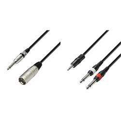 Adam Hall Cables 3 STAR MMP 0300 - Cable de Micro de XLR macho a Jack 6,3 mm mono 3 m & 3 STAR YWPP 0100 - Cable de Audio de Minijack 3,5 mm estéreo a 2 Jacks 6,3 mm mono 1 m