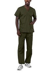 Adar universal unisex medicinsk uniform – unisex dragsko skrubbset, X-Small-US, Oliv, 1