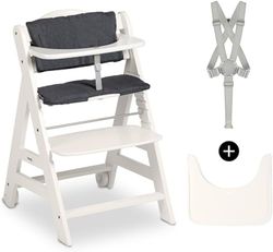 hauck Beta+, White - meegroeiende kinderstoel set vanaf 6 maanden tot 90 kg met wielen, zitkussen, groot eetplank, kleine beschermbeugel, 5-puntsgordel, veiligheidsgordel en kruisriem