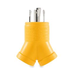 Camco Heavy Duty PowerGrip 4-Prong Generator Adapter - Hiermee kunt u eenvoudig en veilig vermogen van 30 Ampère mannelijke houder in twee 15 Amp vrouwelijke recipiënten (55438)