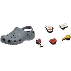 Crocs Classic, Zoccoli Unisex - Adulto, Grigio (Slate Grey), 48/49 EU + Shoe Charm 5-Pack, Decorazione di Scarpe, Night in