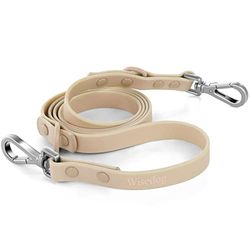 Wisedog Waterdichte standaard hondenriemen met 2 haken, 1,5 m/1,8 m lengtes, verstelbaar voor verkeerscontrole, veiligheid, voor kleine, middelgrote en grote honden wandelen (zandkleur L)