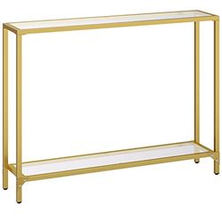 HOOBRO Table Console en Verre, 100 cmTable d'Entrée, Bout de Canapé en Verre Trempé, Robuste, Montage Facile, pour Salon, Entrée, Couloir, Doré et Transparent EGD04XG01