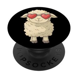 Lindas gafas de sol de oveja con corazón para los amantes de las ovejas encantadoras PopSockets PopGrip Adhesivo