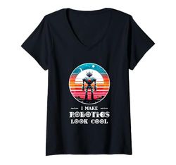 Donna Faccio sembrare robot robot divertente robot camicia Maglietta con Collo a V