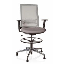 hjh OFFICE 721943 Silla de Trabajo Top Work 99 Tela Gris, Silla Oficina con Tapones fijos, Respaldo en Malla Transpirable, Reposapiés de Altura Regulable
