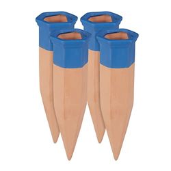 Relaxdays waterdruppelaar, 4 stuks, druppelaar voor planten, 1.5 L flessen, 19 cm lang, terracotta/blauw