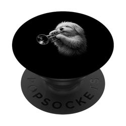Perro maltés tocando trompeta Jazz Música Amante de los perros PopSockets PopGrip Adhesivo