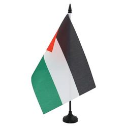 AZ FLAG - Drapeau De Table Palestine 21x14 cm - Petit Drapeau Palestinien De Bureau 100% Polyester Avec Hampe De 25cm Et Socle En Plastique Noir