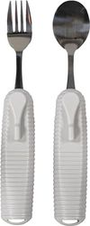 Aidapt Adaptive Large Handled Fork and Spoon Set Utensils with Multi Angled Head Adjustment for Use Arthritis, Disabled, Elderly