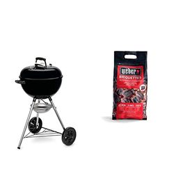 Weber Barbecue à Charbon Original Kettle 47cm - Barbecue E-4710 à Couvercle, Thermomètre, Trépied, Roues - Noir & Briquettes de Charbon - Sac 4 kg - Charbon de Bois pour Barbecues Weber