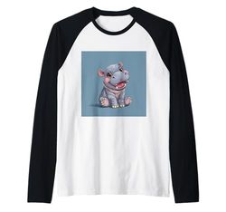 Lindo hipopótamo de Dibujos Animados hipopótamo Chibi Lindo Camiseta Manga Raglan