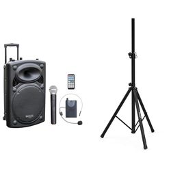 Ibiza - PORT15VHF-BT - Altavoz portátil 15"/800W MAX con 2 micrófonos (VHF) & Audibax Neo 131 - Soporte Profesional para Altavoces - Trípode para Altavoces - Trípode Extensible