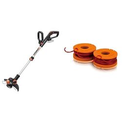 Worx Wg163E.9 Batería Negro, Metálico, Naranja Cortabordes y Desbrozadora Cortacésped (String Trimmer, Nylon Line, D-Loop Handle, 1,65 Mm, 3 M, Negro, Metálico, Naranja) + Wa0004 1 Carrete Cortabordes
