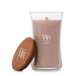 WoodWick doftljus med sprakande veke | Patchouli Crème stort timglasljus | Långa brinnande ljus: Upp till 130 timmar | Perfekta gåvor för kvinnor