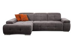 CAVADORE Mistrel Grand Canapé D’Angle avec Méridienne XL À Gauche, Design Moderne, avec Têtières Réglables, Suspension À Ressorts Nosag, 273 x 77 x 173 cm, Kati, Gris (Fango)