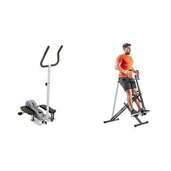 Sunny Health & Fitness Magnetic Underdesk/Standing Portable Ellittical Machine + Upright Row-N-Ride, Versatile Full-Body Workout Squat Assist Trainer, Easy Setup & Foldable