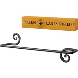 RTZEN Farmehouse Bathroom Towel Holder - Wrought Iron Matte Meta Black Towel Bar Wall Mount Rod - Handmade Home Decor Metal Kitchen Hanger Bar (16'' - Fits 16 Inch Towels)