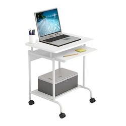 TECHLY 105926 Bureau Mobile Compact pour Ordinateur Tablette Clavier Coulissant Blanc Blanc