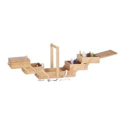 Relaxdays Caixa de costura com compartimentos, bambu, bege, HxW x D 20 x 24 x 13,5 cm
