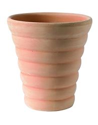 VASO ONDULATO TERRACOTTA FATTO A MANO + SOTTOVASO IN TERRACOTTA, FIORIERA DIAMETRO CM. 26, ALTEZZA CM. 29 COTTO NATURALE COCCIO