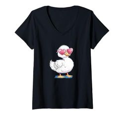 Womens Pretty Duck Costume for Love Sunglasses and Ducks Lovers V-Neck T-Shirt