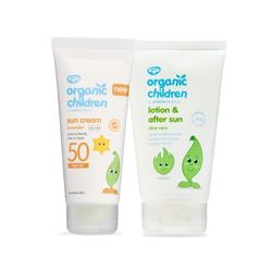 Green People Children's SPF50 Sun Bundle - Children’s Lavender Sun Cream & Organic Children Aloe Vera Lotion & After Sun