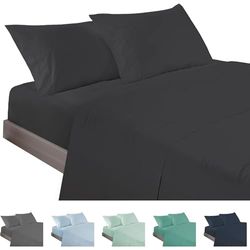 ECOMMERC3 | 4-delat lakanset 200-säng tillverkade 100% tillverkade i Spanien – lakansset med dragkedja, bänkskiva och 2 örngott i 45 x 110 cm, svart