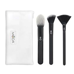 Moda Royal & Langnickel Pro - Set di 4 pennelli da trucco con custodia, include fard appuntito, fard ad angolo e pennelli evidenziatori, colore: nero