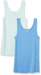 Amazon Essentials Women's Tanktop met slanke pasvorm, Pack of 2, Aquablauw/Frans blauw, S