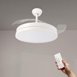 M mimotec LM8095 Plafondventilator met ledlicht, zuigen, 68 W, afstandsbediening, laag stroomverbruik, DC-motor, 6 snelheden, stil, 3 intrekbare vleugels, zomer-/winterfunctie, timer