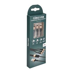itense - Câble de charge rapide 3 en 1 en nylon - Longueur câble:1m - Compatible Apple & Android - Puissance: 10W - Embouts renforcés pour une meilleure durabilité - Courant sortie: DC 5V / 2000 mAh