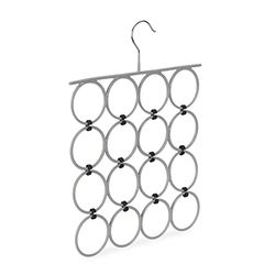 Relaxdays Support écharpes, cintres Pliables pour écharpes, Mouchoirs, 16 Anneaux, Peu encombrant pour armoires, Gris