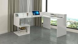 Dmora Sansone Corner Desk with Storage Shelves, Multipurpose Office Desk with Stand, 180 x 60 x 93 cm, White