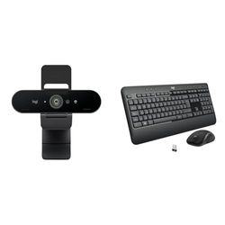 Logitech Brio Stream Webcam - Videochiamate Ultra 4K HD, Microfono con Cancellazione Rumore & MK540 Advanced Combo Tastiera e Mouse Wireless per Windows, Ricevitore USB Unifying 2,4 GHz