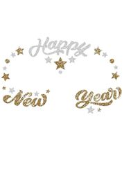 FIESTAS GUIRCA | Stickers voor het gezicht Happy New Year – make-up en feestaccessoires – ideaal voor Kerstmis, Nieuwjaar, carnaval en kostuumfeestjes – voor kinderen en volwassenen – goud en zilver