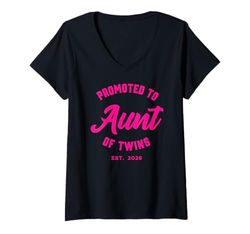 Womens Promoted to Aunt of Twins 2026 Twins Baby Reveal V-Neck T-Shirt