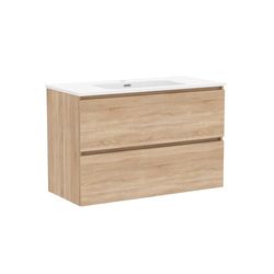 Baikal Mueble de Baño Klay. Mueble MONTADO. 2 Cajones Suspendido con Lavabo. Armario de Baño. Lavabo Ceramico. 100cm Bardolino.